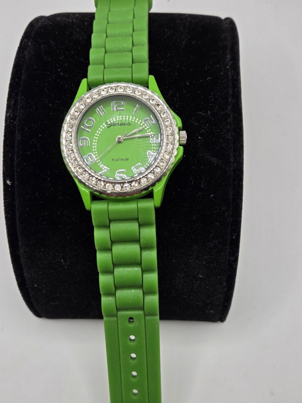 Geneva Green Silicone Crystal Accent Women's Watch